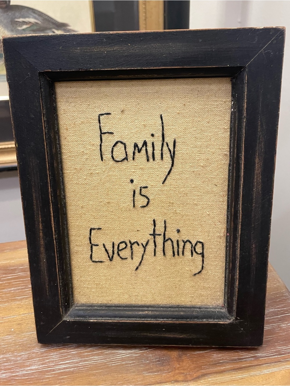 Family Is Everything Framed Burlap Wall Accent - Black Distressed Frame